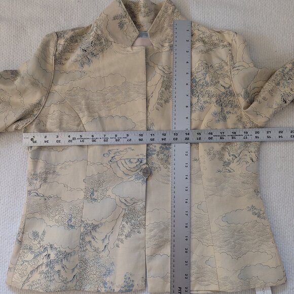 Cream and Blue Silk and Linen Toile Jacket by Wear in Good Health - Picture 3 of 10